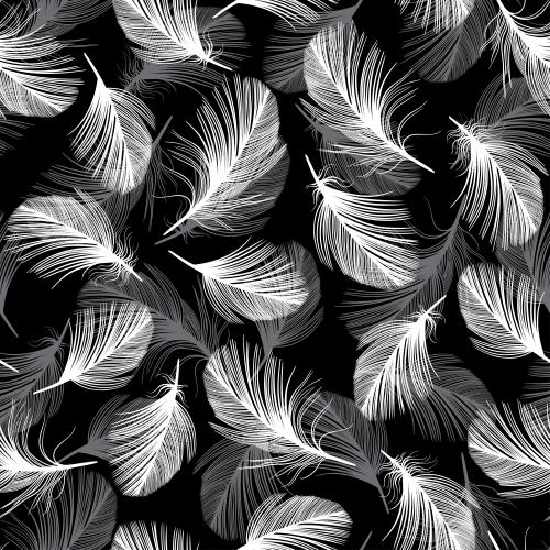 Feather. Vector white and gray feathers on black