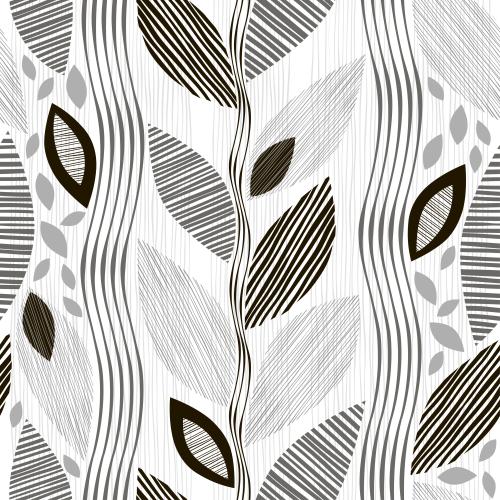 Vector image monochromatic abstract striped leaves and vertical wavy stripes on white