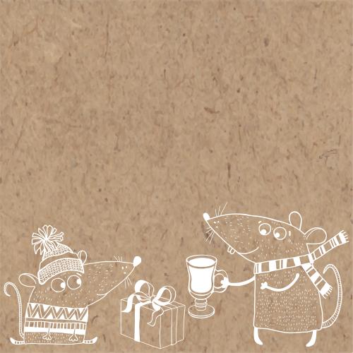 Birthday. Vector cartoon mice with mulled wine and a gift, space for text on craft