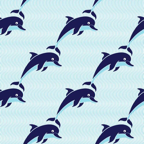 Dolphin. Vector dolphins on blue waves