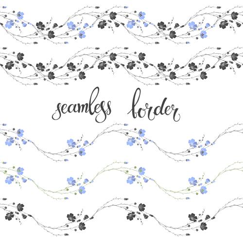 Flax. Vector bloomed flax branches, various borders on white