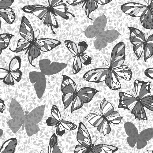 Vector image monochrome butterflies gray silhouettes of branches on white