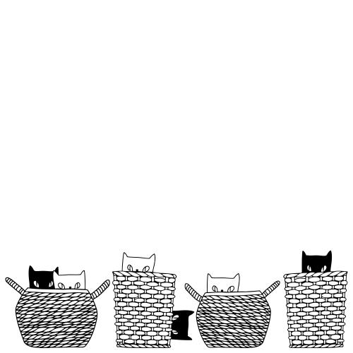 Illustration cats in baskets place for text on white