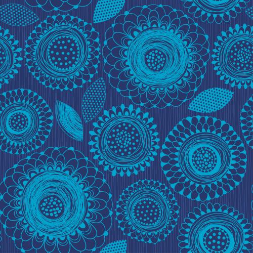 Vector image bright blue dudl flowers and leaves on a striped blue