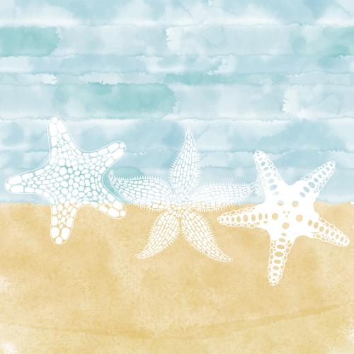 Vector image sea stars three white silhouettes on watercolor