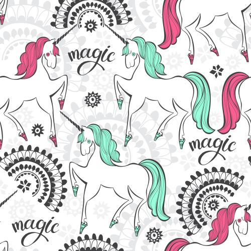 Star. Vector fairy-tale unicorns, rainbow and stars on white