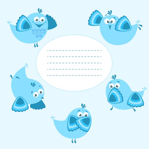 Notebook. Vector cartoon blue birds cover template