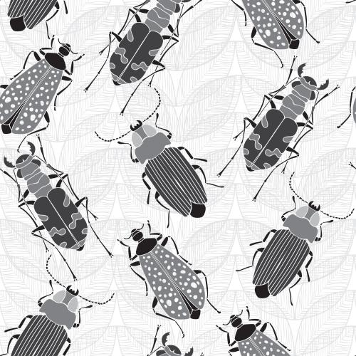 Bug. Vector monochromatic beetles on lace leaves