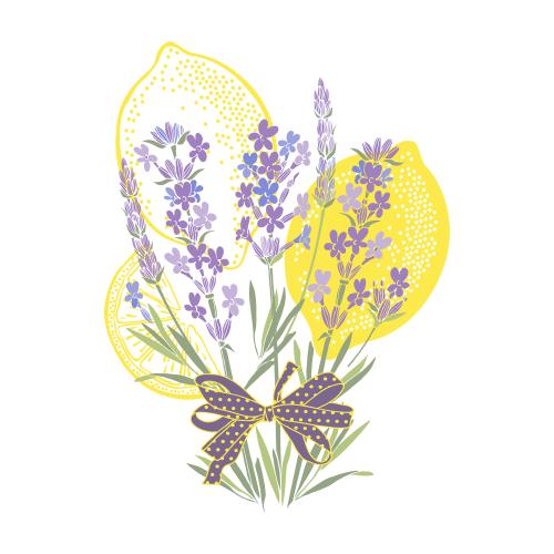 Vector image composition with lemons and lavender on white