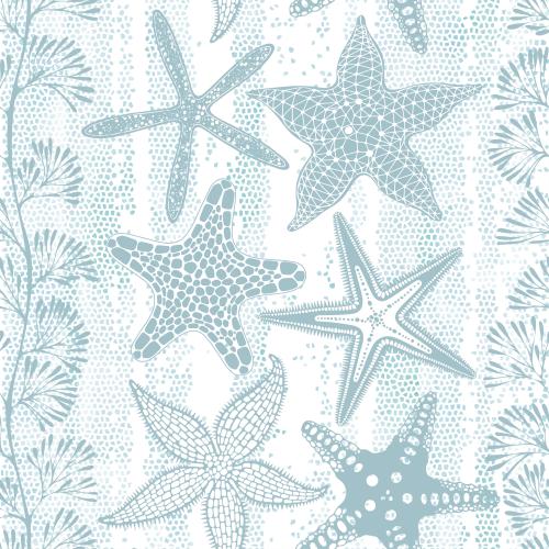 Illustration sea stars, algae on watercolor mosaic