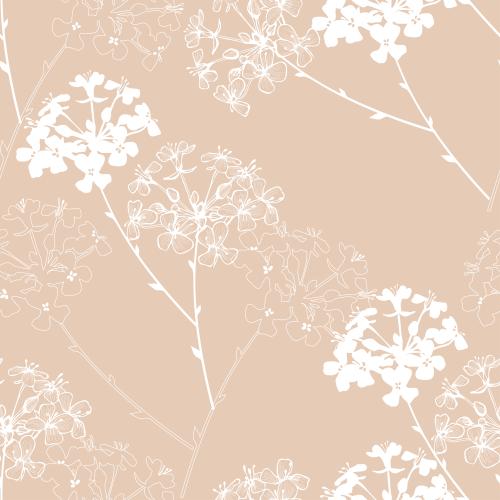 Illustration flowers white outlines and silhouettes on pastel
