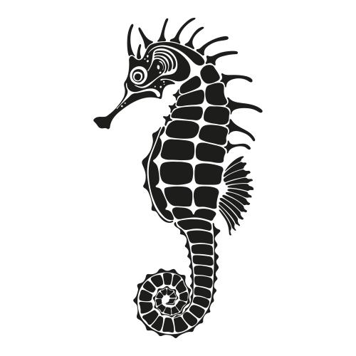 Vector image sea horse, black silhouette on white