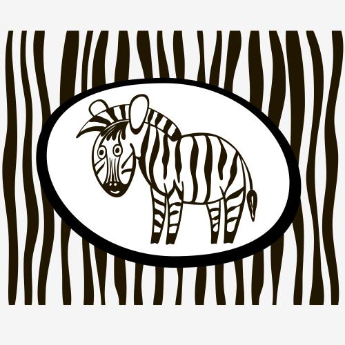 Vector image cute cartoon-style zebra, black-and-white image