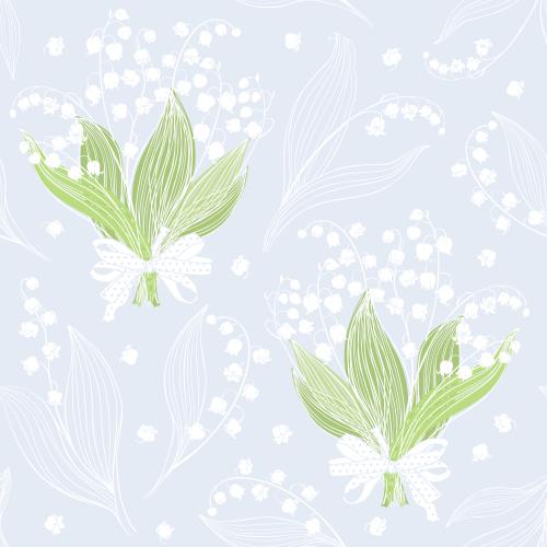 Bow. Vector lily of the valley bouquets with ribbons individual flowers on blue