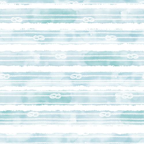 Illustration ropes with nautical knots and without on blue watercolor stripes