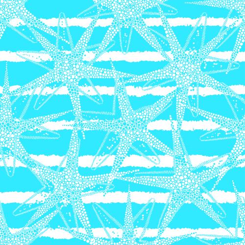 Vector image sea stars and bright turquoise stripes on white