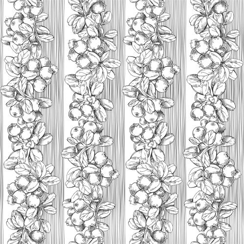 Cowberry. Vector Pattern cranberry branches with berries, vertical stripes on white