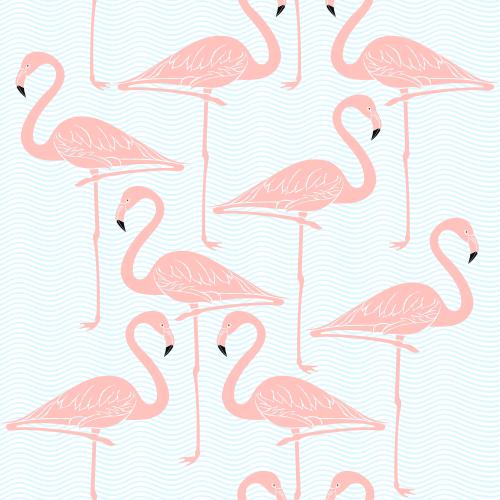 Bird. Vector Pattern pink flamingo on blue waves