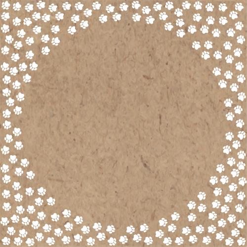 Vector image dog paw prints round text area on craft