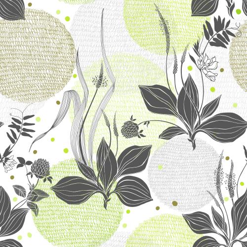 Grass. Vector chickweed clover meadow herbs and flowers multicolored circles on white