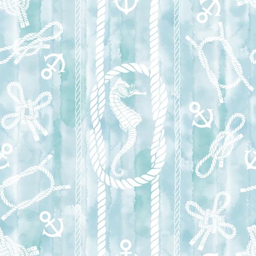 Anchor. Vector sea horse ropes naval knots and anchors on a blue watercolor