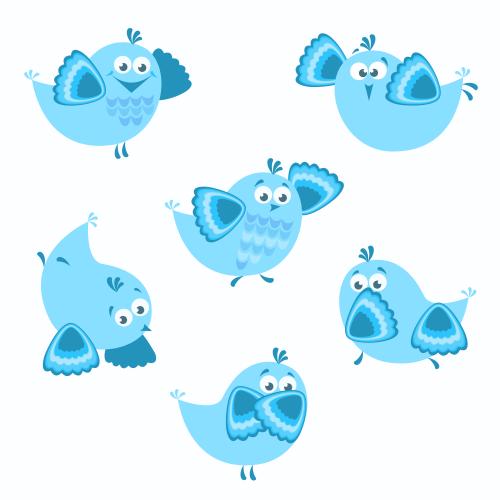 Vector image cute cartoon-style little birds in blue on white