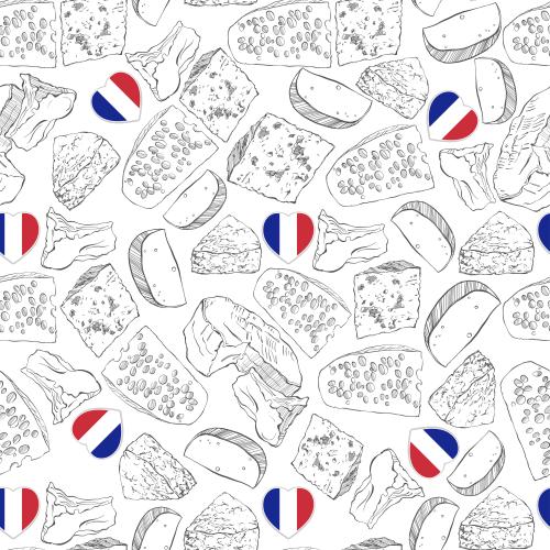 Love. Vector cheeses, french flag in the shape of a heart on white