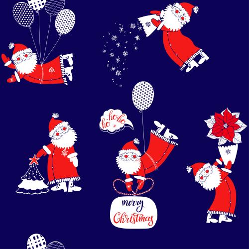 Santa Claus. Vector Pattern cartoon grandfathers frost on blue