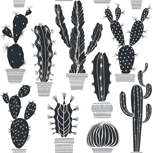 Cactus. Vector cacti in pots, silhouettes on white