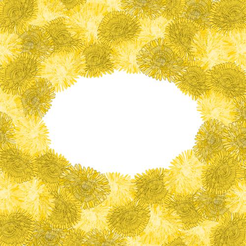 Dandelion. Vector yellow dandelions, oval frame