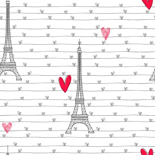 Vector image eiffel tower heart lines red hearts on white