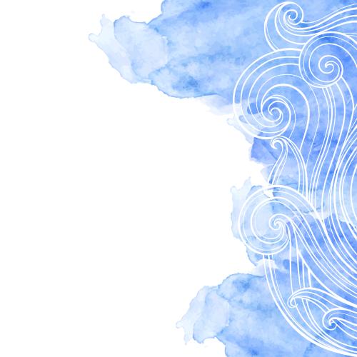 Vector image decorative waves on blue watercolor, space for text on white