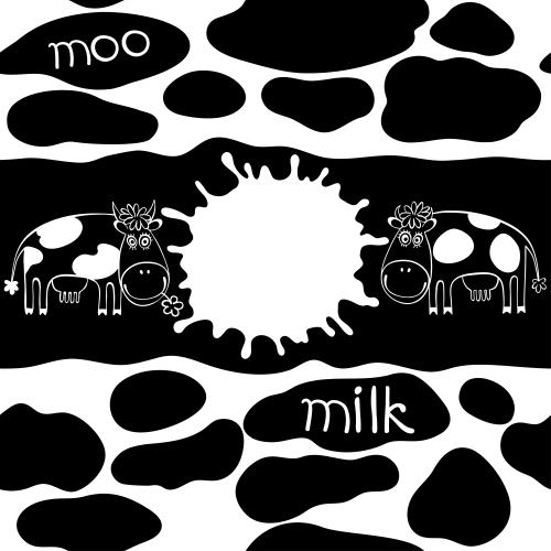 Cow. Vector cows place for text inscriptions moo milk black decorative spots on white