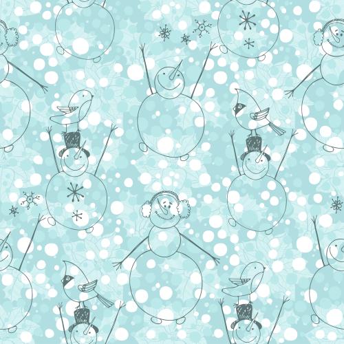 Snowflake. Vector poinsettia euphorbia snow and cartoon snowmen on blue