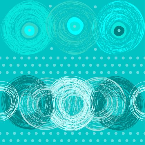 Vector image abstract circles and stripes in small checkered pattern on bright turquoise
