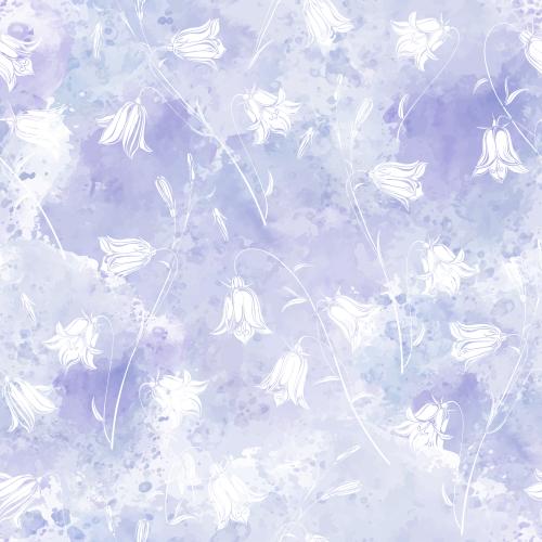 Vector image bell flowers white silhouettes on lavender watercolor