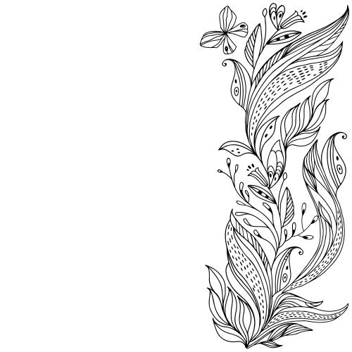 Vector image decorative plant strip with butterfly, space for text on white