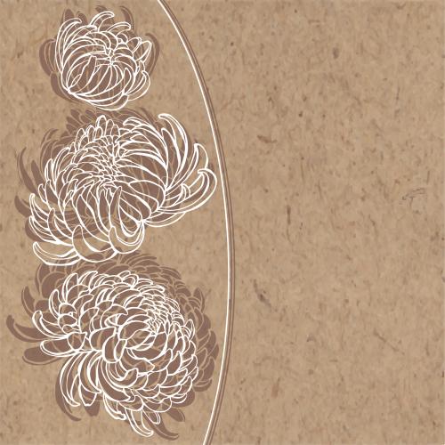 Chrysanthemum. Vector chrysanthemums contours and silhouettes text area on craft