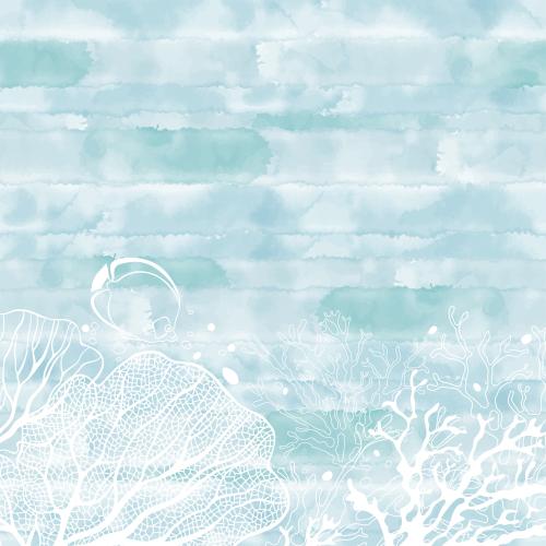 Illustration corals algae fish text area on blue watercolor
