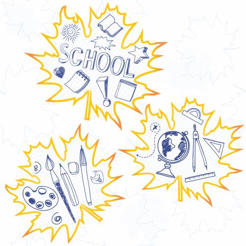 Notebook. Vector school supplies and maple leaves