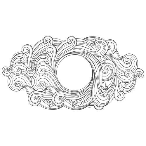 Vector image decorative waves, frame with a circular space for text on white
