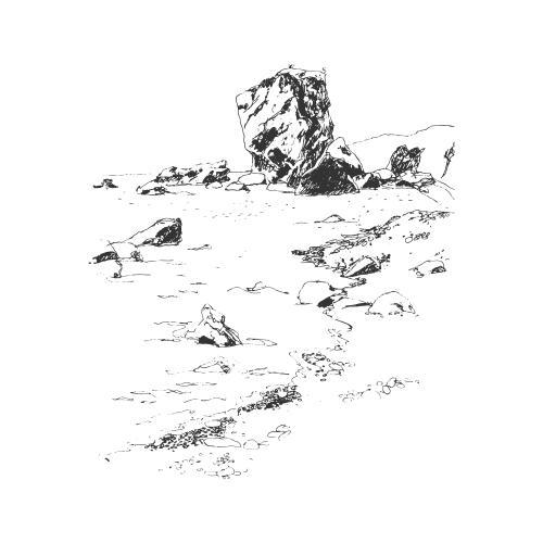 Illustration sea and rocks in ordzhonikidze, crimea, sketch on white