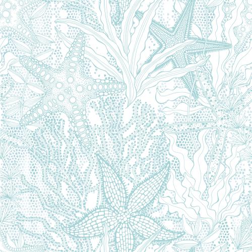 Illustration sea stars algae corals on watercolor mosaic