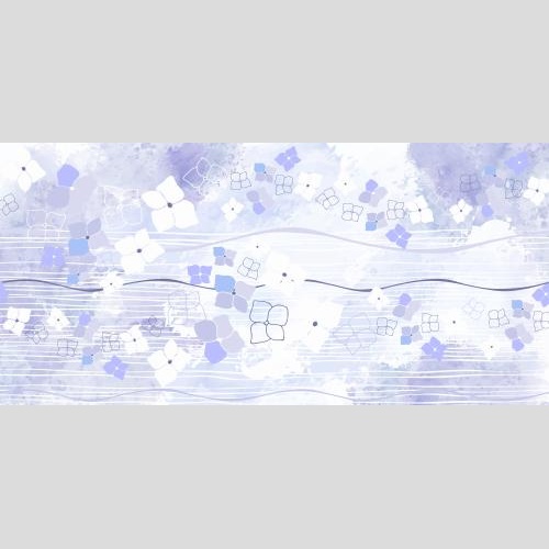 Illustration abstract flowers wavy and straight lines on purple watercolor