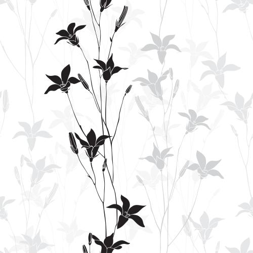 Bellflower. Vector gray and black silhouettes of bells on white