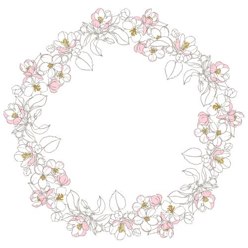 Apple tree. Vector apple blossoms white round frame