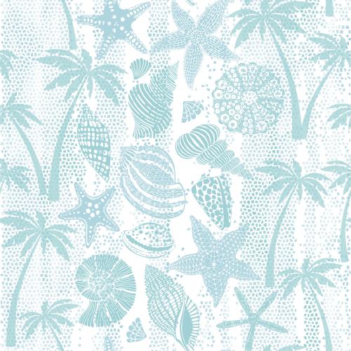 Vector image sea stars shells sea urchin nautilus palm trees on watercolor mosaic