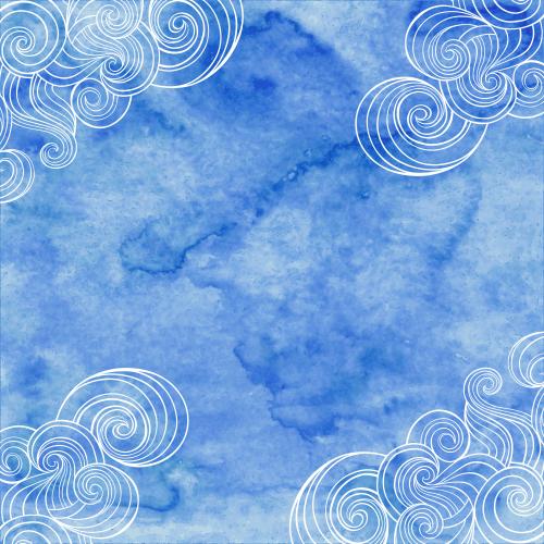 Vector image waves on blue watercolor