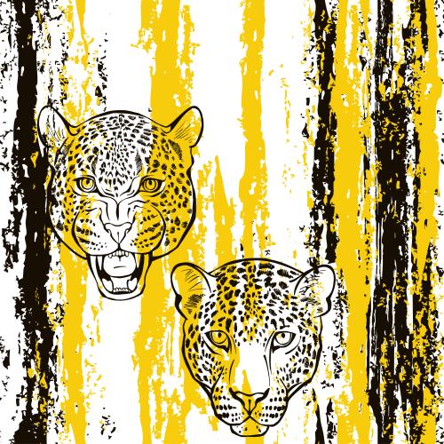 Leopard. Vector heads of leopards on textured striped