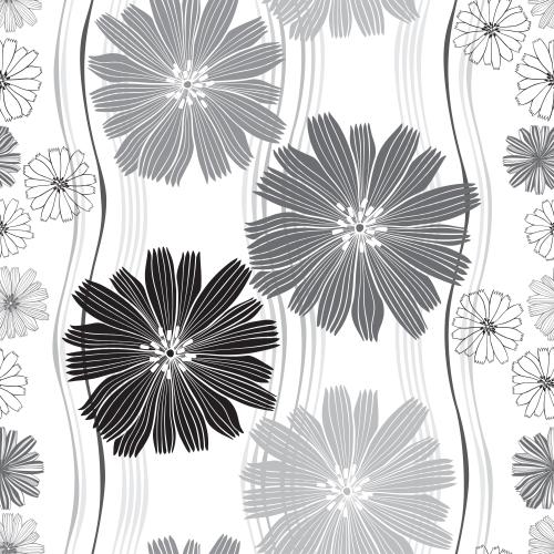 Chicory. Vector decorative silhouettes and contours of flowers vertical wavy lines on white